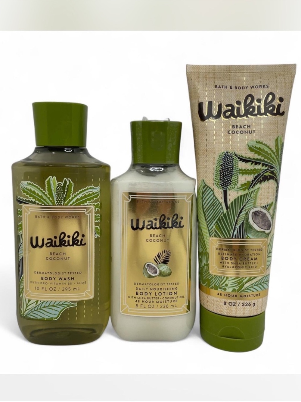 Bath & Body Works WAIKIKI BEACH COCONUT 3 Piece Gift Set Body Wash Cream Lotion